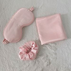 Ensemble de taies d'oreiller en satin de soie solide pour l'hiver, bonnet de nuit pour femmes, turban, masque pour les yeux pour adultes - Product Image 4