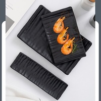 Assiette rectangulaire en mélamine noire de 11 pouces, incassable et écologique, style Japandi