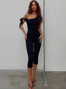 Nouvelle combinaison d'été pour femme, élégante et simple, à une épaule, avec bretelles, coupe slim, pantalon sept-quarts - Product Image 4