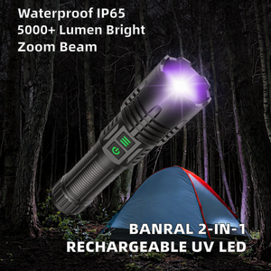 Banral 2-in-1 AA <b>Rechargeable</b> USB Camping UV High Lumens Flashlight 6 Modes Super Bright <b>LED</b> Blacklight Tactical Zoomable - Product Image 2