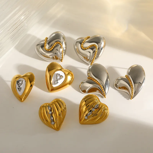 Pendientes Elegantes de Acero Inoxidable 304 Chapados en Oro de 18K con Forma de Corazón y Circonita, Joyería de Color Mixto con Contraste Metálico para Mujer, Uso Diario - Product Image 3