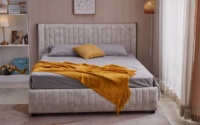 Lit Moderne de Luxe Design pour Chambre à Coucher, Cadre de Lit Capitonnée Ajustable 180x200 avec Rangement