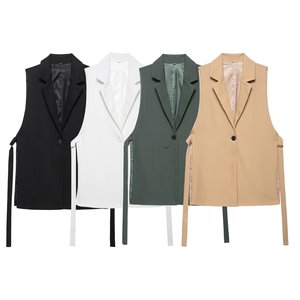 SHENZHU Femme Nouvelle Collection Été 2025 <span class=keywords><strong>Gilet</strong></span> Chic <span class=keywords><strong>Sans</strong></span> Manches Style Vintage avec Fente, Veste <span class=keywords><strong>sans</strong></span> Manches Tendance - Product Image 1