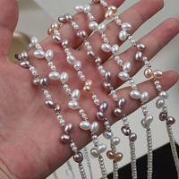 Collier de perles de culture d'eau douce naturelles, blanches, de forme ronde (riz), 40 cm, 3-4 mm, 5-6 mm, trou supérieur