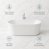 Baignoire autoportante ovale classique, mobilier de salle de bain en surface solide sans joint, baignoire en acrylique blanc en promotion pour la vente en gros