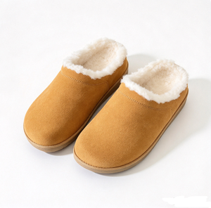 Pantoufles douillettes en fausse daim doublées de peluche, hiver, bout rond, à enfiler, mules fermées, pantoufles moelleuses, pantoufles de mariée, chaussures duveteuses - Product Image 4