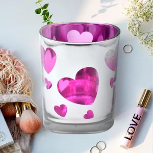 心形批发定制豪华空蜡烛容器香味大豆虹彩粉色蜡烛玻璃罐