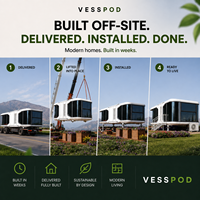 Système de chauffage sanitaire complet, structure en acier modulaire, maison moderne de luxe, capsule de glamping, balcon