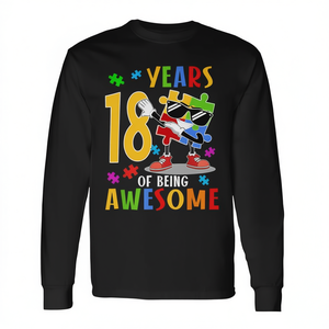 Maglietta a maniche lunghe con stampa 18 Years Of Being Awesome Birthday Dabbing Autism Puzzle - Product Image 2