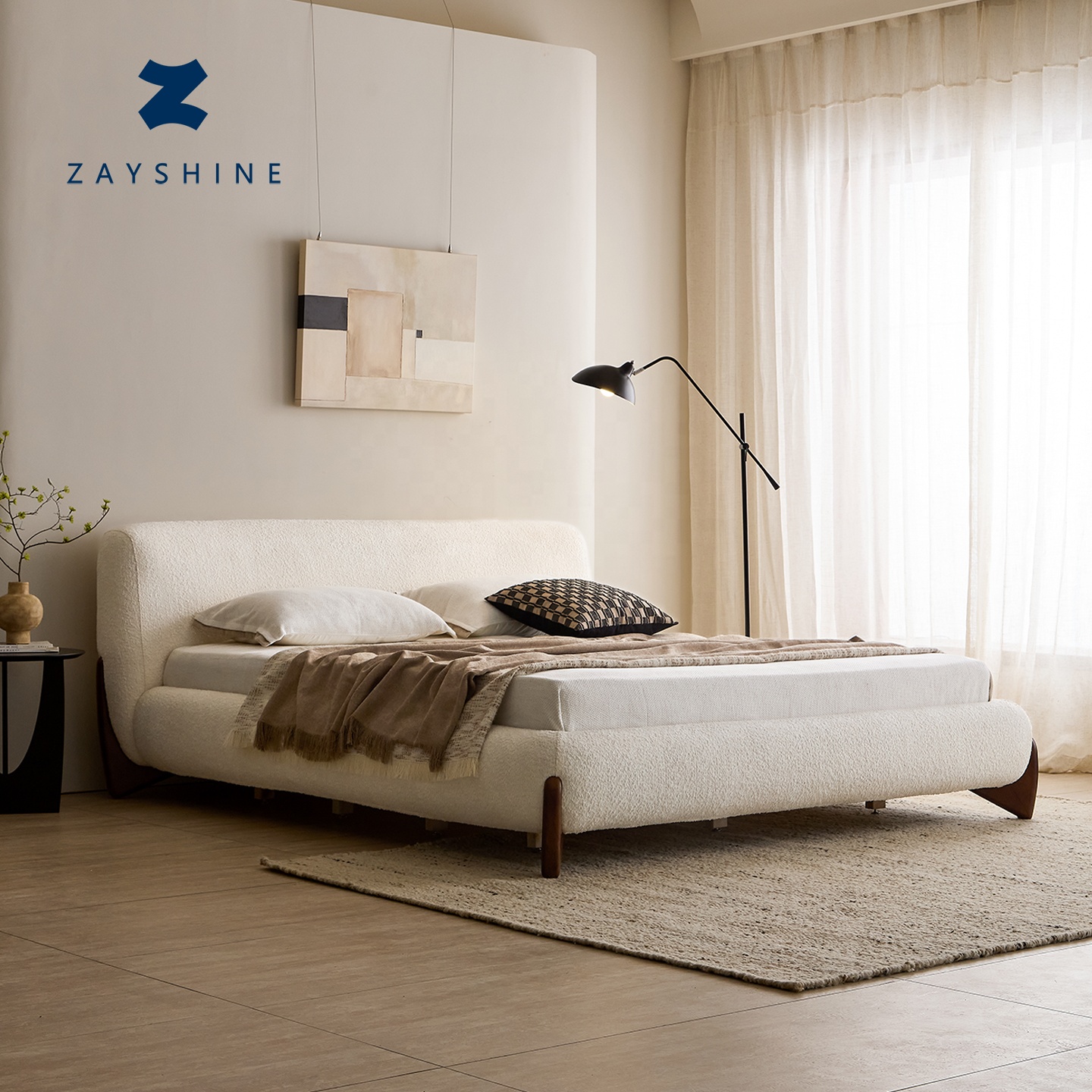 Современная Роскошная итальянская кровать Zayshine в скандинавском стиле, 1,5 метров, плюшевый бархатный арт-кровать с деревянным каркасом, мягкая двуспальная кровать для спальни