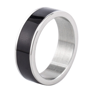 yunnique Geometric <b>Titanium</b> Steel Epoxy Resin <b>Black</b> White Enamel <b>Rings</b> Unisex Engagement Jewelry - Product Image 5