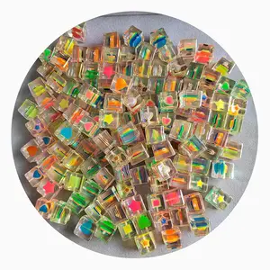 New Fashion 100Pcs/Lot 16MM Mixed Colors Square Heart Star Beads For Jewelry Making Assorted Loose Spacer Beads Charms DIY Craft