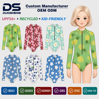 OEM Private Label Meisjes Ananas Fruit Print Groene Lange Mouwen Badpak Eén Stuk Rits Kinderen Waterpark Zwemkleding UV Bescherming