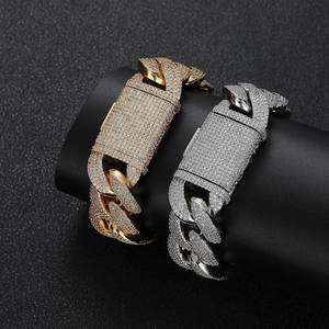 20mm Width One Row Natural Stone Cuban Link <b>Bracelet</b> 925 Silver & <b>White</b> <b>Gold</b> Plated Fashion Hip Hop Fine Chain Jewelry - Product Image 1