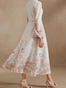 <span class=keywords><strong>Abito</strong></span> Lungo Vintage Europeo con Stampa <span class=keywords><strong>Floreale</strong></span>, Scollo a V, Linea ad A, Vestito Casual Estivo da Donna per Feste - Product Image 3