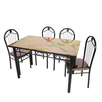 Table à manger rectangulaire vintage en verre trempé avec dessus en verre à motif floral classique pour la maison et les restaurants