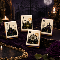 Midnight Haunted Mansion Ensemble de Mahjong Américain, Tuiles en Acrylique 4 couches, Thème Gothique Halloween, Cadeau de Collection pour Adultes