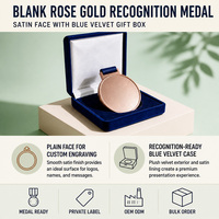 Médaille de reconnaissance plaquée or rose vierge, forme ronde, en métal, avec boîte cadeau en velours bleu, vente en gros, personnalisation OEM/ODM, approvisionnement en vrac