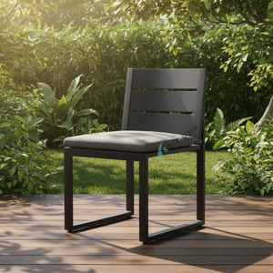 Ensemble de chaises de salle <span class=keywords><strong>à</strong></span> manger d'extérieur modernes en aluminium sans accoudoirs, style ferme, avec coussin imperméable pour hôtels, parcs et salles de réunion - Product Image 4