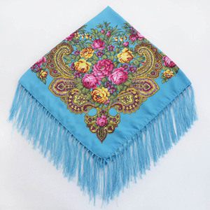 Foulards carrés vintage ethniques bohèmes russes pour femmes, 90x90cm, à franges, en polyester imprimé floral, vente en gros - Product Image 4