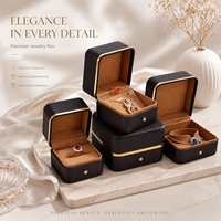 Boîte de présentation de bijoux en cuir PU magnétique avec bordure dorée, logo personnalisé, taille personnalisable, étui de rangement rigide pour bijoux de luxe