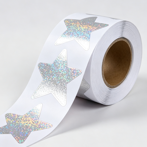 Rollo de Pegatinas de Estrellas Plateadas con Holograma Láser, Pegatinas de Vinilo de Estrellas Troqueladas Resistentes al Agua para Decoración de Embalajes - Product Image 2