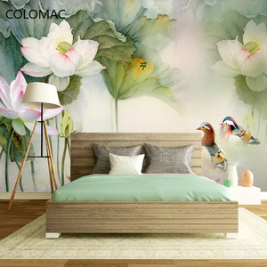 Custom Waterproof <strong>Canvas</strong> 3D <strong>Wall</strong> Mural Wallpaper Flower Duck Lotus Chinese Style Oil Painting Bedroom Living Room Peel and Stick - Product Image 2