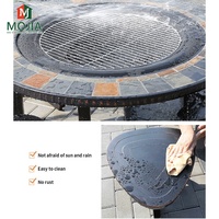 Table de jardin en fonte pour barbecue, dia, 100cm, hauteur 58cm, avec équipement de feu central et quatre chaises