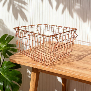 <span class=keywords><strong>Stackable</strong></span> Dây Crafted Kim Loại Rose Gold Trẻ Em Lưu Trữ Giỏ Phục Vụ Giỏ Lưu Trữ Cho Nhà Đồ Lặt Vặt Sách Đồ Chơi Quần Áo - Product Image 4