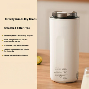 All-in-1 Portable Soy Milk Blender Maker 4 Blades 400ml S.S Inner Liner Low Noise 9H <b>Timer</b> Temp Leakproof Office Travel 9H <b>Timer</b> - Product Image 4