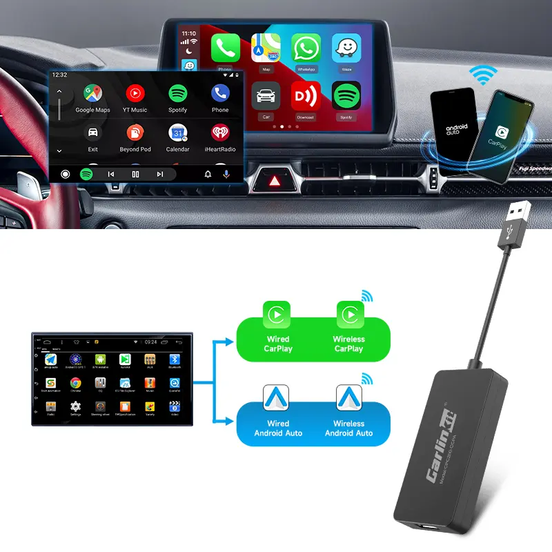 CarlinKit Wireless CarPlay/Android Auto senza fili adattatore Auto cablato Mirroring OTA aggiornamento