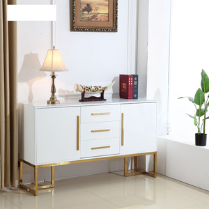 Modern dining room furniture Gold stainless steel white wooden cabinet storage table