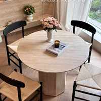 Table à manger ronde de luxe en pierre frittée style travertin, mobilier de cuisine de luxe, vente en gros, fabrication sur mesure