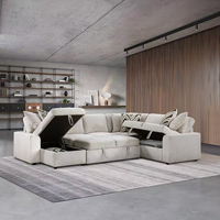 Canapé-lit sectionnel multifonctionnel moderne en forme de L avec canapé convertible et chaise longue de rangement en tissu gris, ensemble de meubles de salon