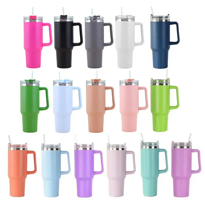 2023 custom vacuum insulated stainless steel cup with handle and straw adventure quencher travel 40 oz tumbler