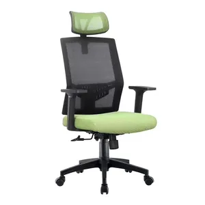 Toptan yüksek geri ergonomik yeşil döner personel Mesh sandalyeler ayarlanabilir 2D kafalık masaj ofis mobilya sandalye