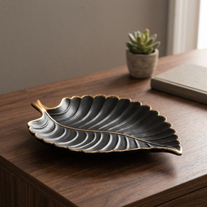 SAFA INTERNATIONAL Luxury Handmade Bohemian Ceramic Leaf Serving <b>Plate</b> with Green Glaze 300mm Diameter 10mm Thick for Home Decor - Product Image 1