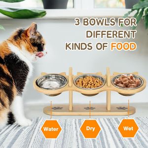 Bols <span class=keywords><strong>pour</strong></span> chats Bols de nourriture <span class=keywords><strong>pour</strong></span> chats surélevés Hauteur réglable Bol à nourriture et à eau avec étagère - Product Image 3