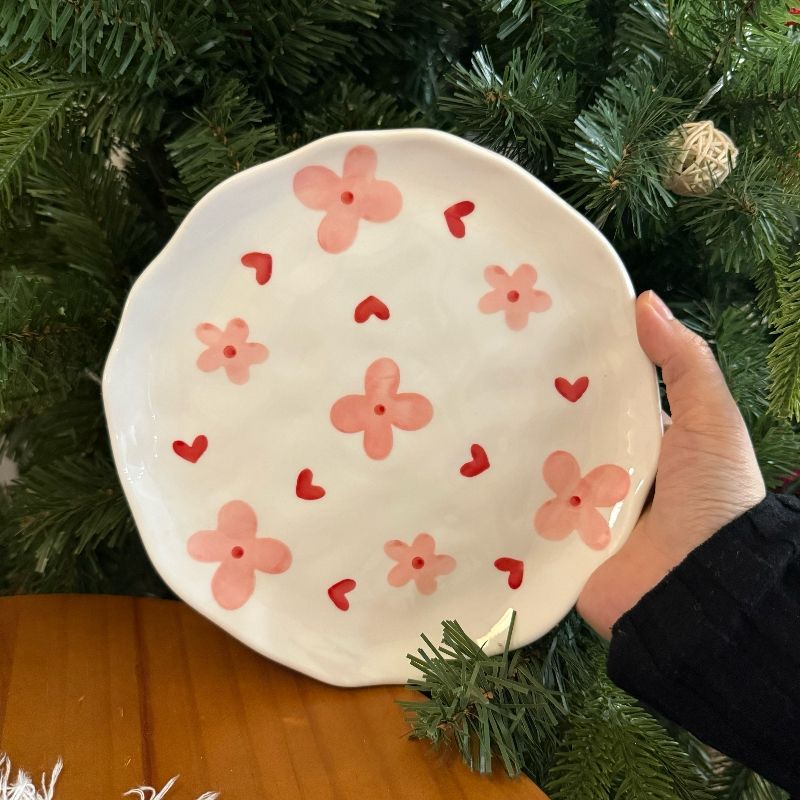 Pink Flower Heart Plate Dish