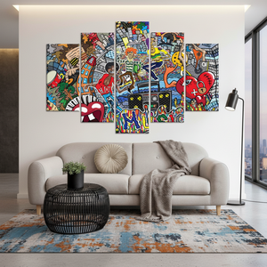 Lot de 5 tableaux muraux modernes imprimés style Art Déco graffiti, décorations artistiques à suspendre, modèles variés - Product Image 3