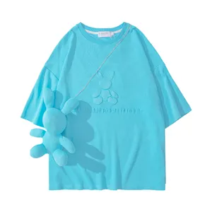เสื้อยืดฮิปฮอปสำหรับผู้หญิงและผู้ชาย,เสื้อแขนสั้นทรงหลวมพิมพ์ลายทั้งตัวเสื้อโอเวอร์ไซส์แบบลำลองนูนปี3D