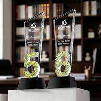 Trophée en cristal personnalisé avec logo, récompense en verre coloré avec numéro, gravure gratuite pour cérémonie de réunion annuelle d'entreprise