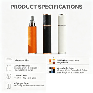 Flacone Spray per Profumo Ricaricabile da 10ML con Guscio in Pelle, Mini Atomizzatore da Viaggio Tascabile, Contenitore Vuoto di Lusso per Fragranze - Product Image 5
