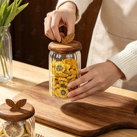 Pot de conservation en verre OEM ODM avec couvercle en bois d'acacia, boîte hermétique en verre côtelé pour le thé, le café, les grains, le sucre et les aliments