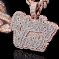 Liontin Huruf Premium Perak Sterling 925 Custom Moissanite Bertabur Kristal untuk Pria, Rantai Perhiasan Hip Hop Bersertifikat Full Paved