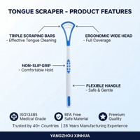 Nettoyant de Langue en Silicone en Gros, Grattoir à Langue en Plastique, Produit Efficace et Pratique pour le Nettoyage de la Langue, Poignée Antidérapante