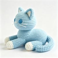 Jouet en peluche chaton bleu tricoté mignon, poupée en tissu doux, vente en gros, jouet en peluche personnalisé pour cadeau de vacances ou d'anniversaire
