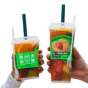 नई शैली कस्टम लोगो 650 एमएल 960 मिली डिस्पोजेबल स्पष्ट और ग्रे प्लास्टी वर्ग कप पीपी पेय प्लास्टिक कप - Product Image 3