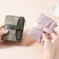 Dompet PU Wanita Baru Model Pendek Warna Kombinasi Fashionable Multi-Kartu Kancing Tekan Serbaguna Sederhana Tempat Uang Koin