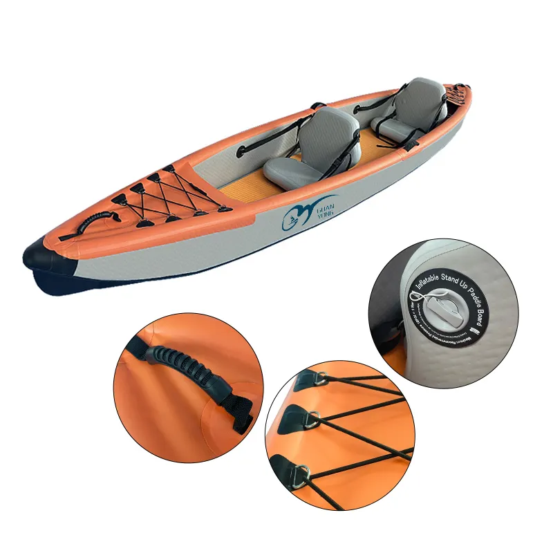 Şişme kano kano kürek tekne balıkçılık OEM onaylı PVC 2 kişilik çiftli koltuklar ayrılabilir K2 su sporları Kayak kürekler ile